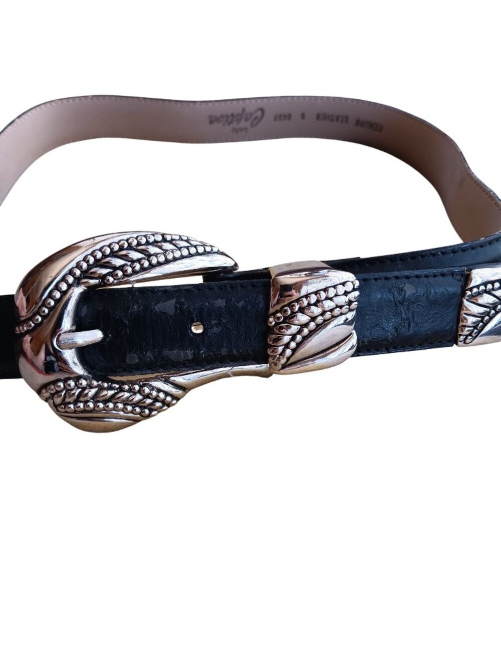 Small Vintage Mexican Cowgirl Belt Black Silver Western Buckle Lady Captiva